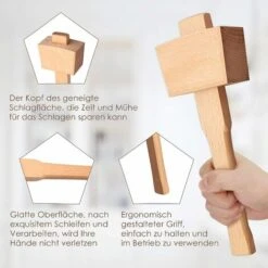 Marteau à Maillet En Bois De Hêtre Avec Poignée Confortable Surface De Frappe Inclinée Marteau à Bois Pour Menuiserie Bricolage Outil De Travail Du Bois,Irisfr (245 Mm,1pcs) -Pas Cher Pro Bricoleur Magasin 46299217 3