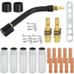 Lilaris 24 Pcs Accessoires Soudage D'usure, 10 Tubes De Contact M6 0.8, 5 Buses, 2 Supports Tube Contact, 3 Ressorts Maintien, 2 Douilles Isolante, 1 Clé, 1 Col De Cygne Pour MIG MAG MB15 Soudeur
