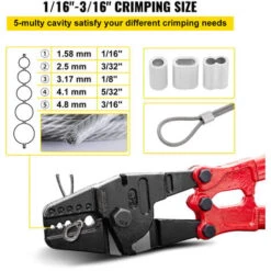 VEVOR Pince à Sertir Hydraulique 24", Pince Coupe Cable Acier Allié, Pince à Sertir 5 Rainures Pour Manchon 1/16'', 3/32'', 1/8'', 5/32"et 3/16" -Pas Cher Pro Bricoleur Magasin 69343136 4
