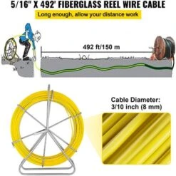 VEVOR Tige De Cable En Fibre De Verre Serpent Ruban De Poisson 6 Mm X130 / 200 M, 8 Mm X150 M Electrique Extracteur De Cable 8 Mm X 150 M -Pas Cher Pro Bricoleur Magasin 69343164 4