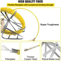 VEVOR Tige De Cable En Fibre De Verre Serpent Ruban De Poisson 6 Mm X130 / 200 M, 8 Mm X150 M Electrique Extracteur De Cable 8 Mm X 150 M -Pas Cher Pro Bricoleur Magasin 69343164 5