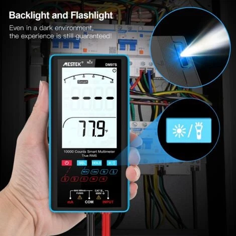 Multimètre Numérique MESTEK Testeur Electrique Digital Voltmètre Automatique 10000 Comptes TRMS Ampèremètre Ohmmètre Température CC/CA Tension Courant Capacité Résistance Diode Continuité Fréquence 4 Multimètre Numérique MESTEK Testeur Electrique Digital Voltmètre Automatique 10000 Comptes TRMS Ampèremètre Ohmmètre Température CC/CA Tension Courant Capacité Résistance Diode Continuité Fréquence – Image 4