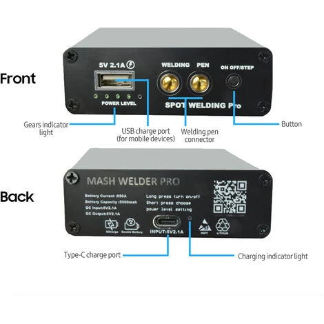 DIY Mini Spot Welder 5 Vitesses Réglable Portable Portable Machine De Soudage Par Points Charge Rapide Batterie Au Lithium Avec Stylo De Soudage Par Points Câble De Charge De Feuille De Nickel (Noir) 2 DIY Mini Spot Welder 5 Vitesses Réglable Portable Portable Machine De Soudage Par Points Charge Rapide Batterie Au Lithium Avec Stylo De Soudage Par Points Câble De Charge De Feuille De Nickel (Noir) – Image 2