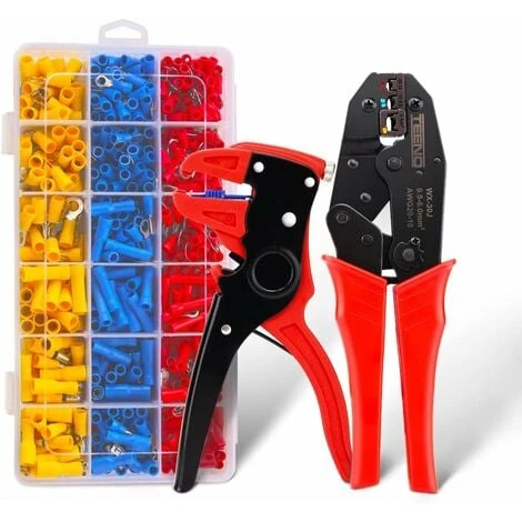 Pince à Sertir Kit De Pince à Dénuder De Câbles TEENO,700 Pièces Cosse Electriques à Sertir De AWG20-10(0,5-6mm²) Cosses à Sertir 1 Pince à Sertir Kit De Pince à Dénuder De Câbles TEENO,700 Pièces Cosse Electriques à Sertir De AWG20-10(0,5-6mm²) Cosses à Sertir