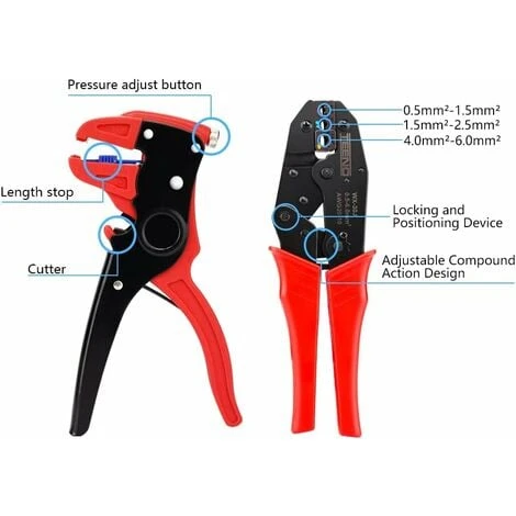 Pince à Sertir Kit De Pince à Dénuder De Câbles TEENO,700 Pièces Cosse Electriques à Sertir De AWG20-10(0,5-6mm²) Cosses à Sertir 2 Pince à Sertir Kit De Pince à Dénuder De Câbles TEENO,700 Pièces Cosse Electriques à Sertir De AWG20-10(0,5-6mm²) Cosses à Sertir – Image 2