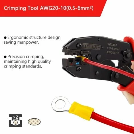 Pince à Sertir Kit De Pince à Dénuder De Câbles TEENO,700 Pièces Cosse Electriques à Sertir De AWG20-10(0,5-6mm²) Cosses à Sertir 4 Pince à Sertir Kit De Pince à Dénuder De Câbles TEENO,700 Pièces Cosse Electriques à Sertir De AWG20-10(0,5-6mm²) Cosses à Sertir – Image 4