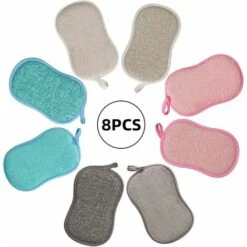 Lot De 8 Eponge Vaisselle Lavable La Cuisine Antibactérienne En Microfibre Reutilisable Tampons à Récurer éponge Double Eponge Pour Poêlons Antiadhésifs Poêles Pots