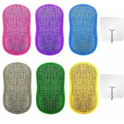 6 Pièces Avec 2 Crochets, Tampons à Récurer De Cuisine En Microfibre, éponges Double Face, Tampons à Récurer, Lavables, Réutilisables