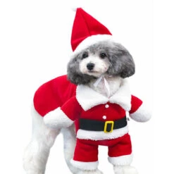 Costume De Père Noël Pour Chiens Vêtements Pour Animaux De Compagnie Manteau De Chiot De Noël Avec Chapeau Mignon Manteau Chaud Cadeaux Pour Chien (L)