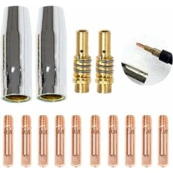 14pcs Poste A Souder Mig Sans Gaz Embouts De Contact De Buse De Soudage 15AK MIG/MAG Support De Connecteur De Gaz M6 0,6 0,8 1,0mm, Buse Gas Conique, Support Tube De Contact, Consommables De Chalumeau