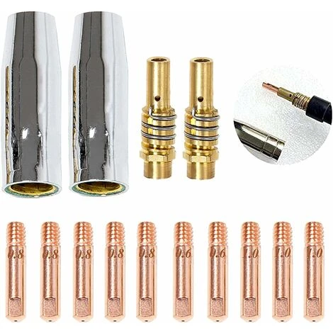 14pcs Poste A Souder Mig Sans Gaz Embouts De Contact De Buse De Soudage 15AK MIG/MAG Support De Connecteur De Gaz M6 0,6 0,8 1,0mm, Buse Gas Conique, Support Tube De Contact, Consommables De Chalumeau 1 14pcs Poste A Souder Mig Sans Gaz Embouts De Contact De Buse De Soudage 15AK MIG/MAG Support De Connecteur De Gaz M6 0,6 0,8 1,0mm, Buse Gas Conique, Support Tube De Contact, Consommables De Chalumeau