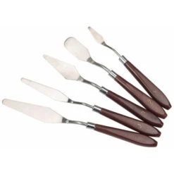 Couteaux à Peindre En Acier Inoxydable Artiste Peinture À L'huile Palette Couteau Spatule Peinture à L'huile Accessoires De Mélange De Couleur 5 Pièces