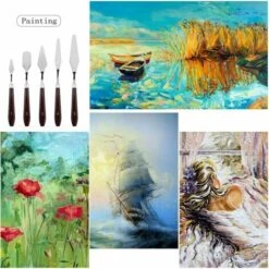 Couteaux à Peindre En Acier Inoxydable Artiste Peinture À L'huile Palette Couteau Spatule Peinture à L'huile Accessoires De Mélange De Couleur 5 Pièces -Pas Cher Pro Bricoleur Magasin 94520218 5