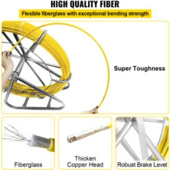 VEVOR 6mmx130M Profit Tranage Extracteur Aiguille Cable Fibre De Verre Tire-Fil 9 VEVOR 6mmx130M Profit Tranage Extracteur Aiguille Cable Fibre De Verre Tire-Fil -Pas Cher Pro Bricoleur Magasin 94750356 5